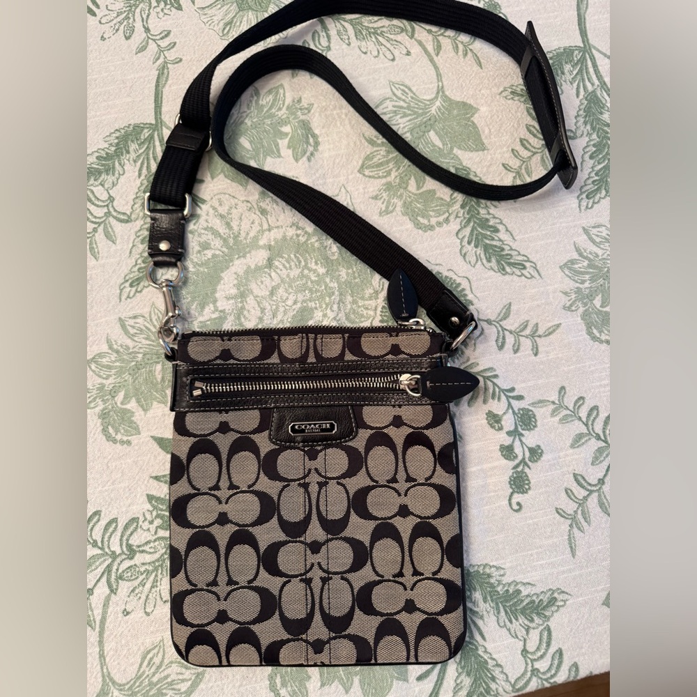 Coach Signature Black and Gray Crossbody Bag